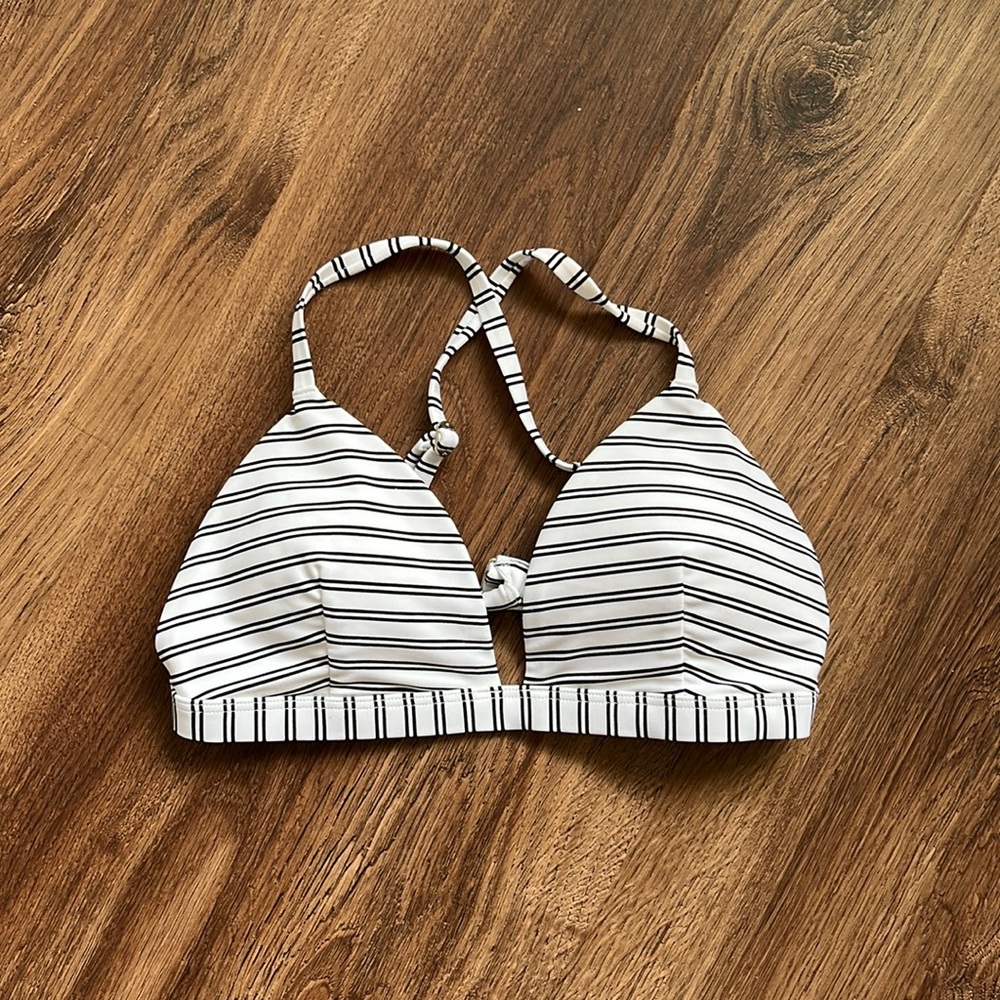 black and white stripe bikini top